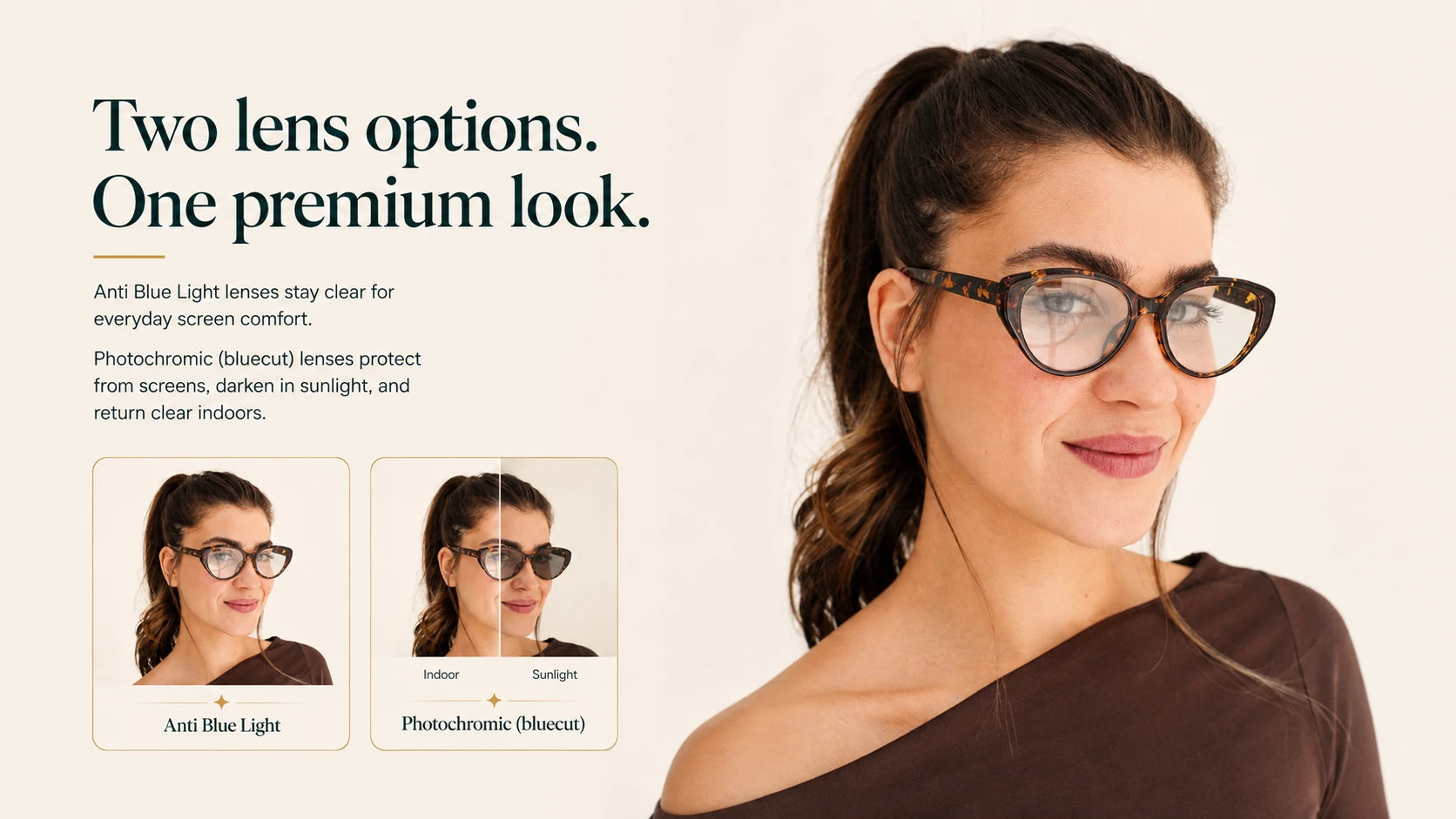 Bariq eyewear lens options: Anti Blue Light and Photochromic bluecut glasses.