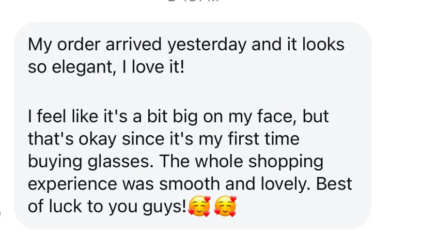 Customer message in English saying their Bariq order arrived and looks elegant, and that the shopping experience was smooth.